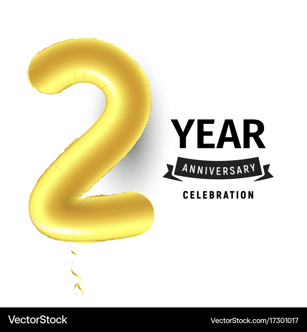 Inflatable golden ball one year with symbol 2 Vector Image