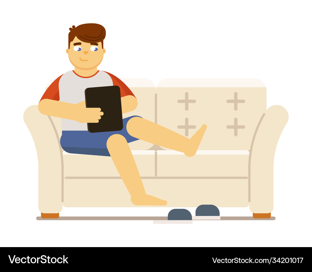 Man rest on sofa with tablet isolated white vector image