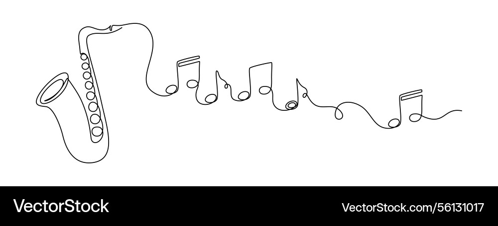 Saxophone with notes in one continuous line Saxophone with notes in one continuous line vector image