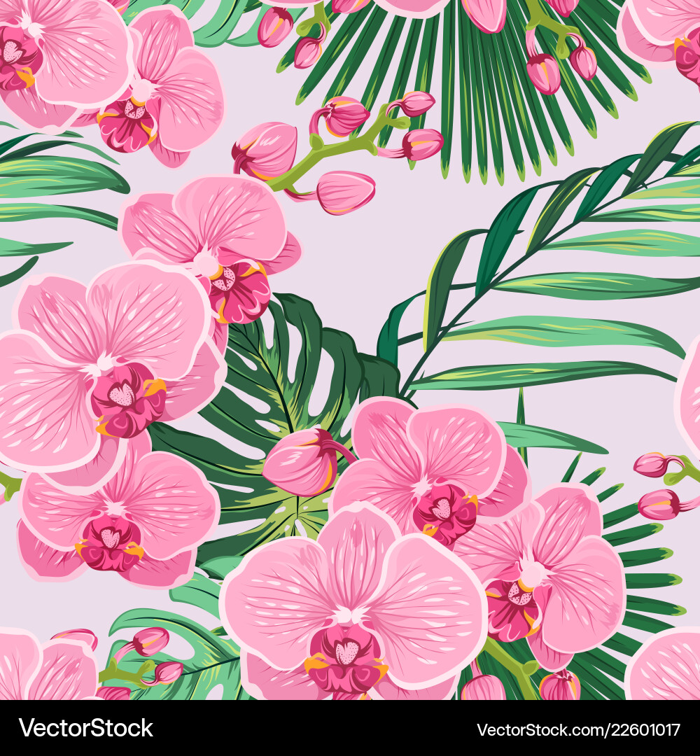 Seamless floral pattern pink purple orchid Seamless floral pattern pink purple orchid vector image