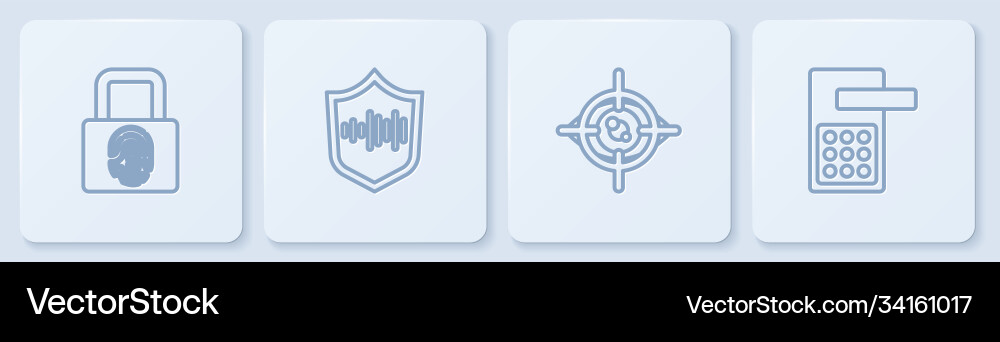 Set line fingerprint with lock eye scan shield Set line fingerprint with lock eye scan shield vector image