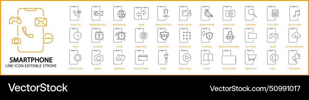 Smartphone function icon set Vector Image