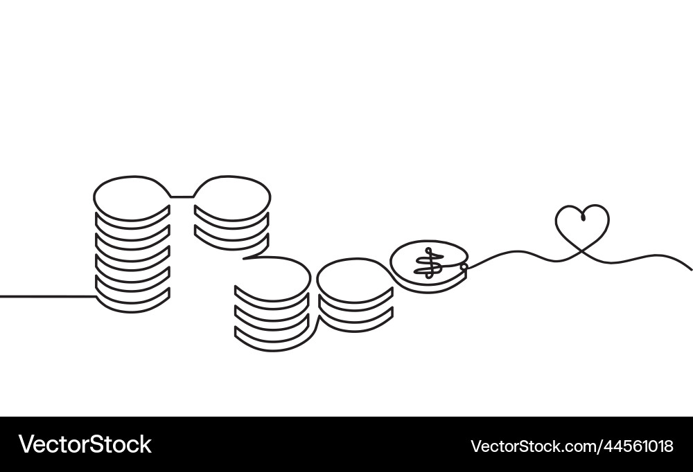 Abstract coins with heart as continuous lines vector image