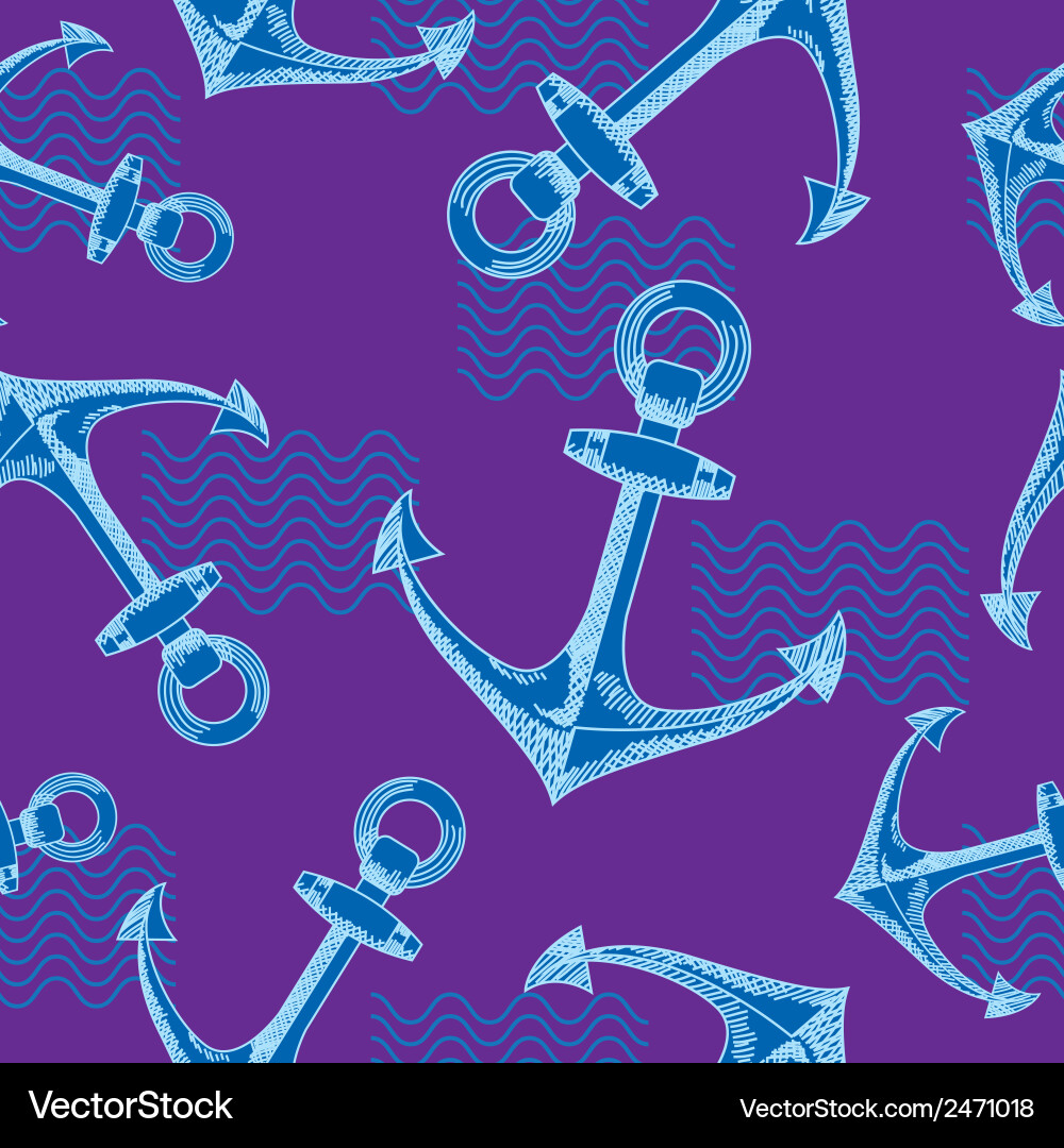 Anchors and waves seamless pattern Vector Image
