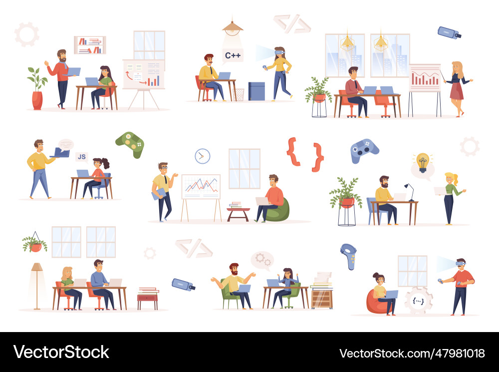 Development company bundle of flat scenes Vector Image