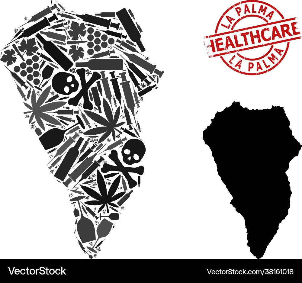 Drugs collage map la palma island and watermark Drugs collage map la palma island and watermark vector image
