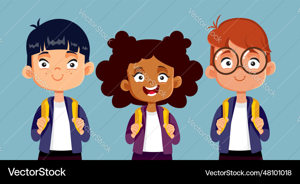 Happy school children with backpacks cartoon Happy school children with backpacks cartoon vector image