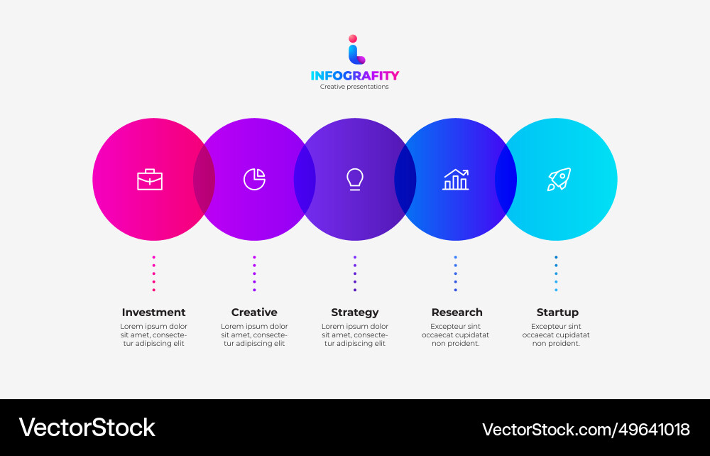Horizontal progress diagram with five circles Horizontal progress diagram with five circles vector image