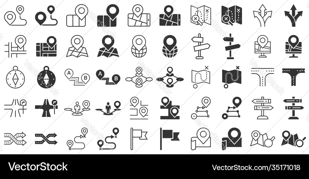 Navigation icon set in flat style gps direction vector image
