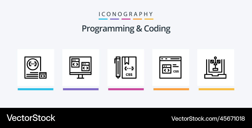 Programming and coding line 5 icon pack including vector image