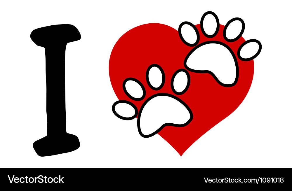Red Heart and Paw Print Text Vector Image