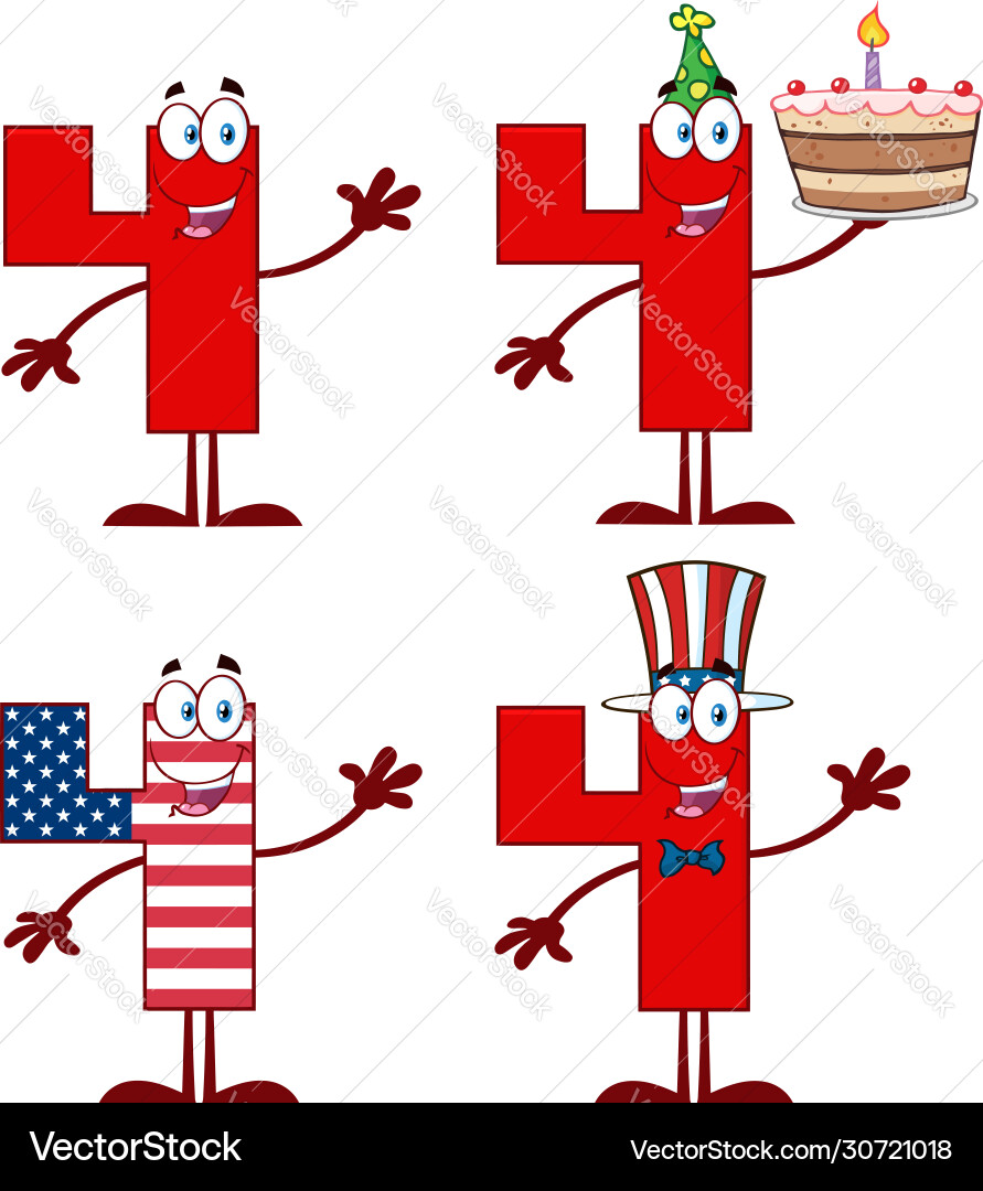 Red number four character set 1 collection Red number four character set 1 collection Vector Image