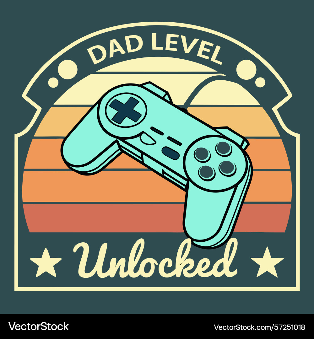 Retro teal game controller dad level unlocked t Vector Image