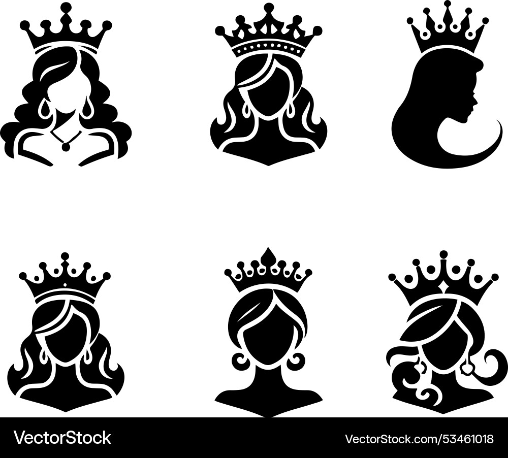 Royal queen crown silhouette icon set – Royalty-Free Vector | VectorStock, image size:1000x902