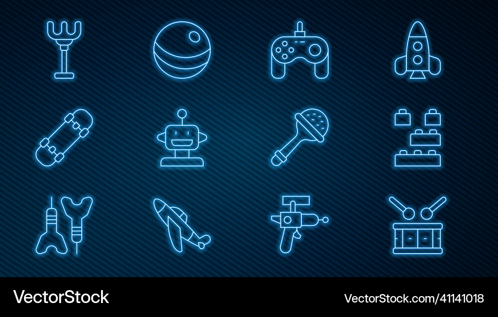 Set line drum with sticks toy building block Vector Image