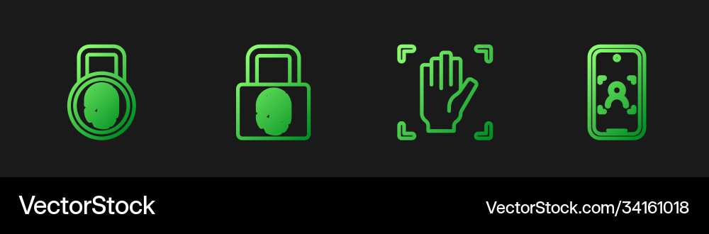 Set line palm print recognition fingerprint vector image