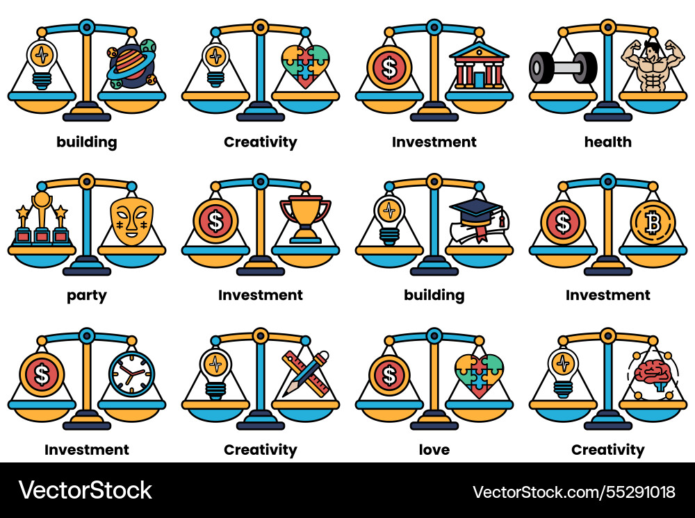 Set of in the concept scales and various Set of in the concept scales and various Vector Image