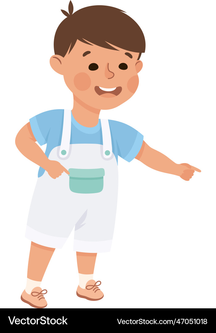Smiling boy character pointing at something Vector Image