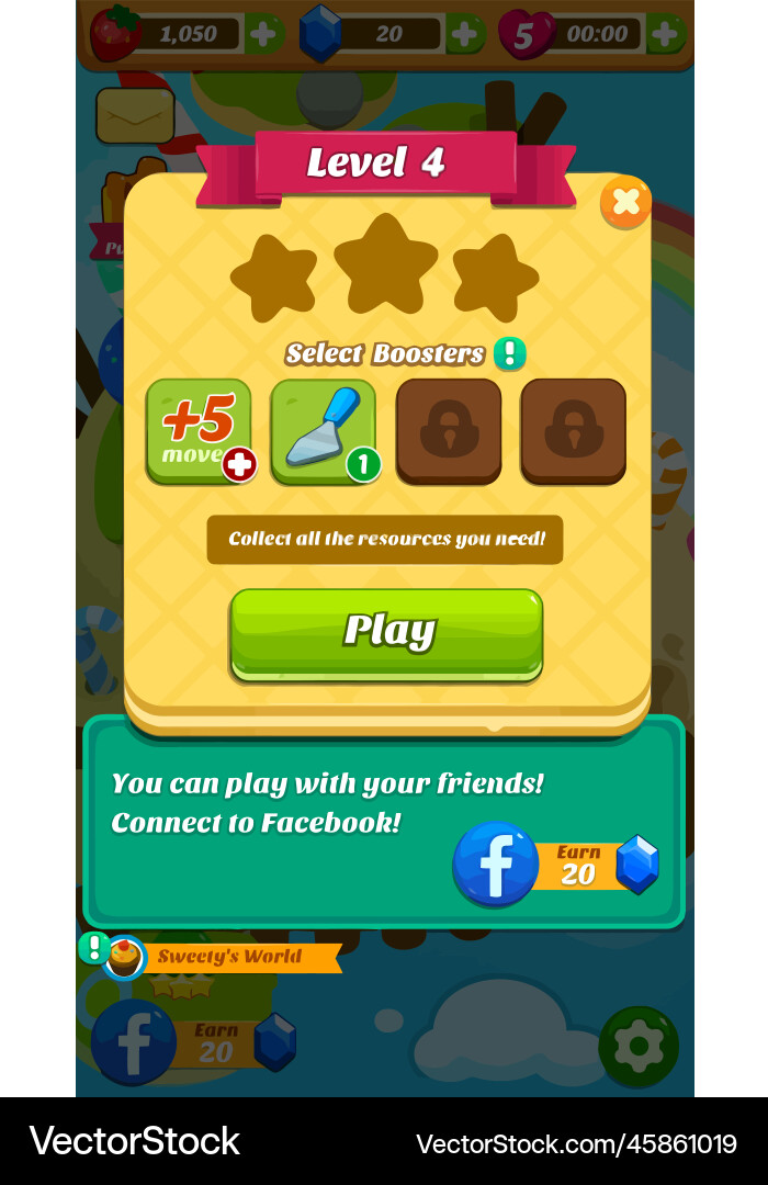 Complete set of level button game ui pop-up icon Vector Image