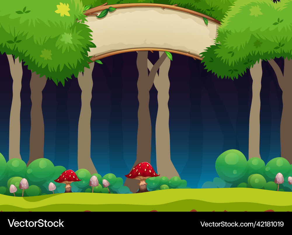 Forest scene with trees in the dark Forest scene with trees in the dark vector image