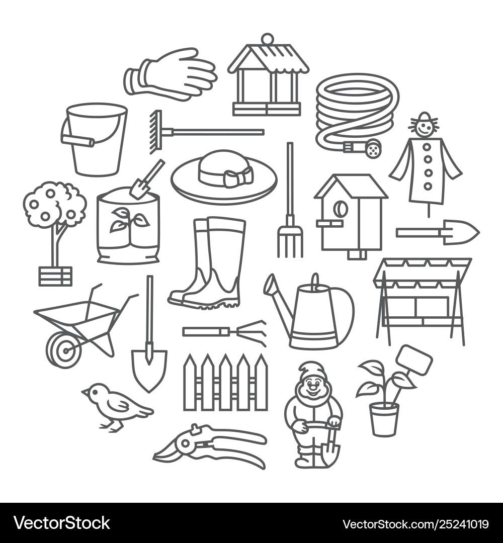 Garden icon tool sale banner set in circle Garden icon tool sale banner set in circle vector image