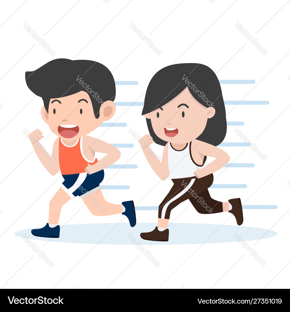 Happy couple attractive running cartoon style Happy couple attractive running cartoon style Vector Image