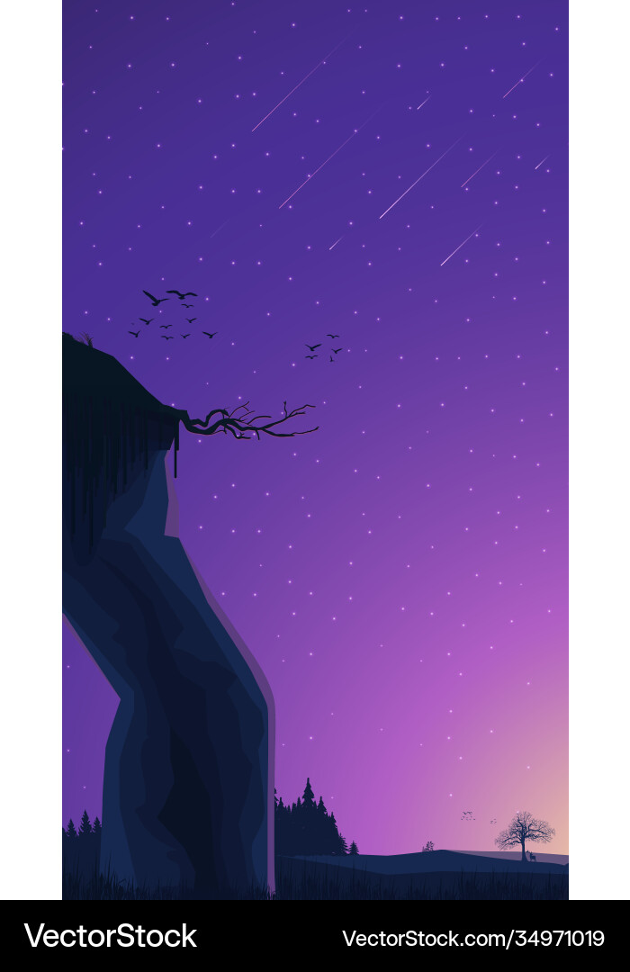 Landschaft mit Sternenhimmel Meteoriten Pinien Landschaft mit Sternenhimmel Meteoriten Pinien vektorbild
