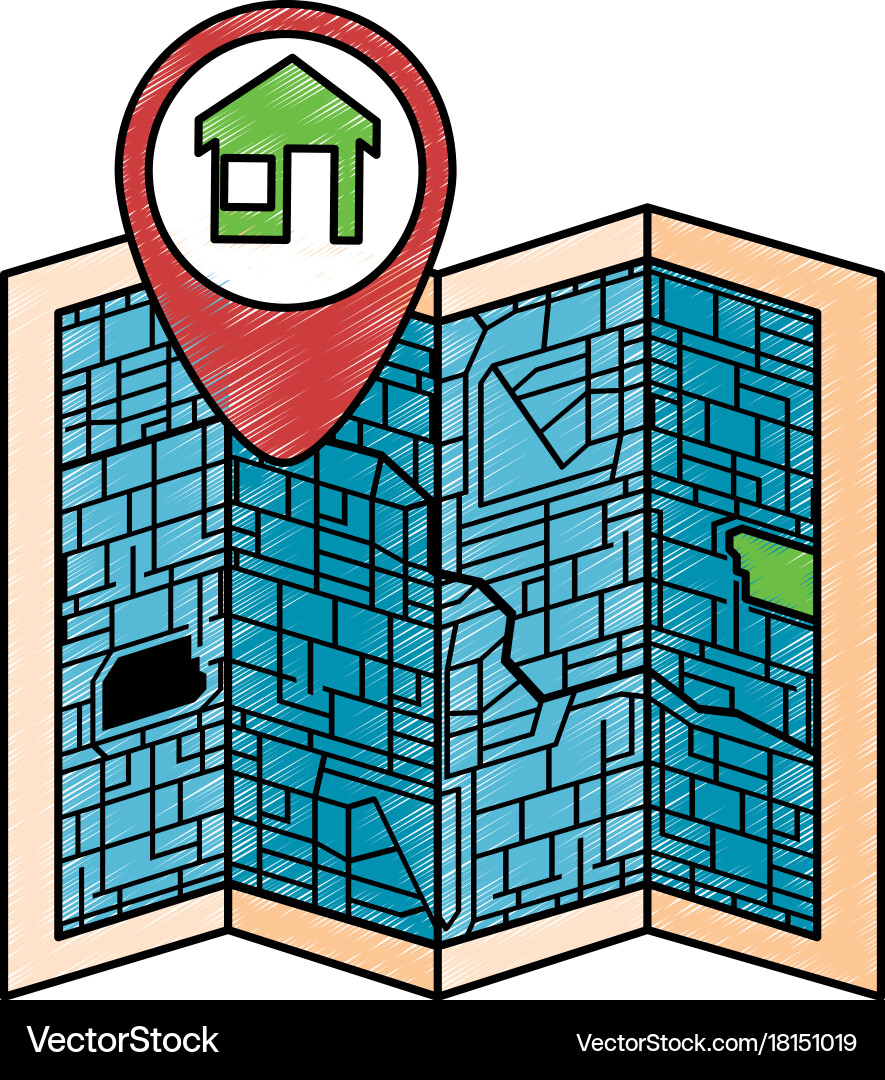 Paper map with pointer location isolated icon Vector Image