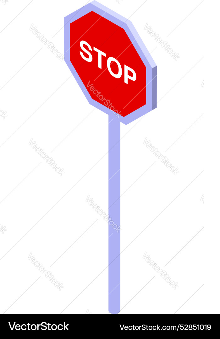 Rotes Stoppzeichen stehend auf Metallpol isometrisch