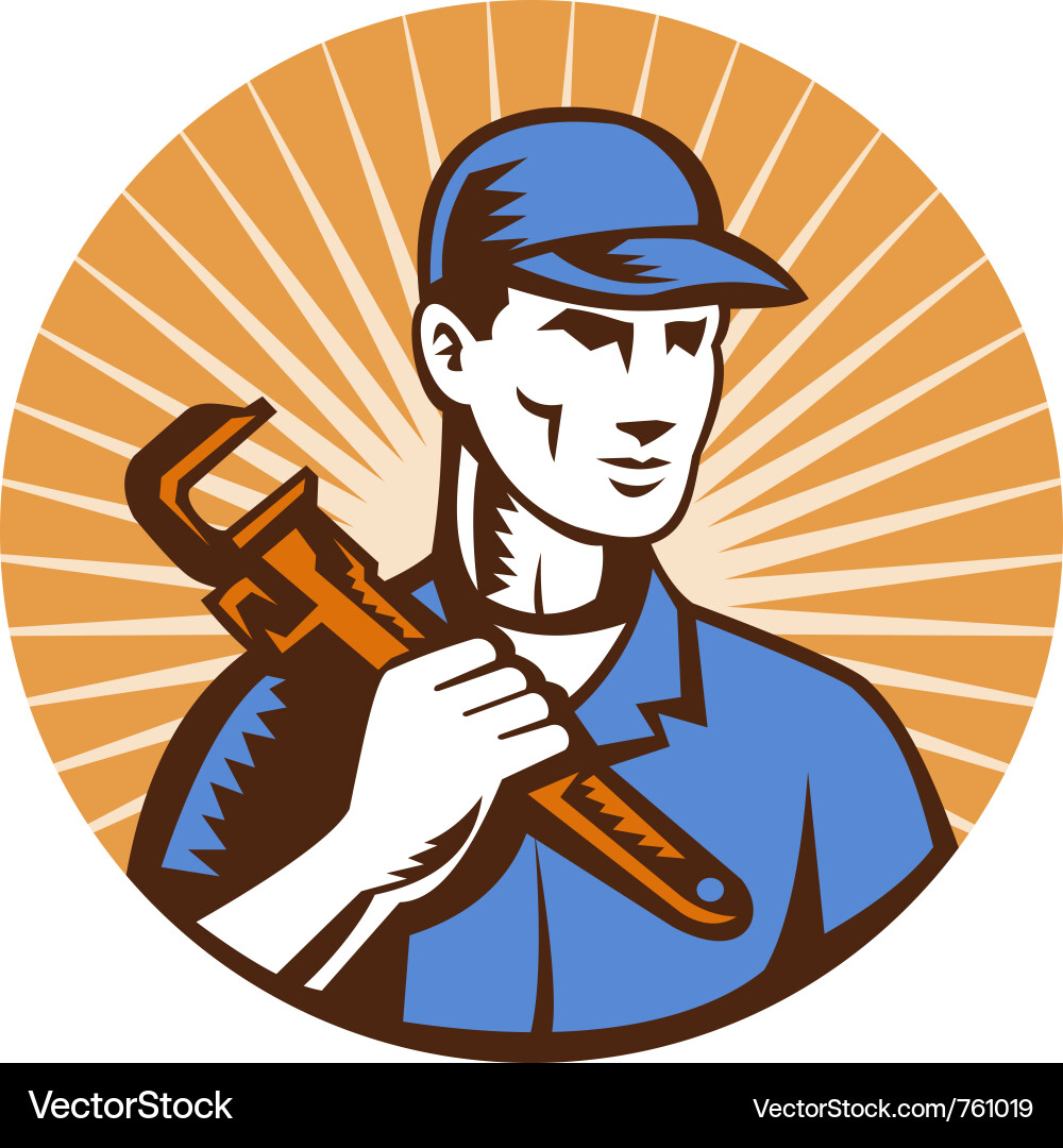 Retro Plumber with Wrench vector image