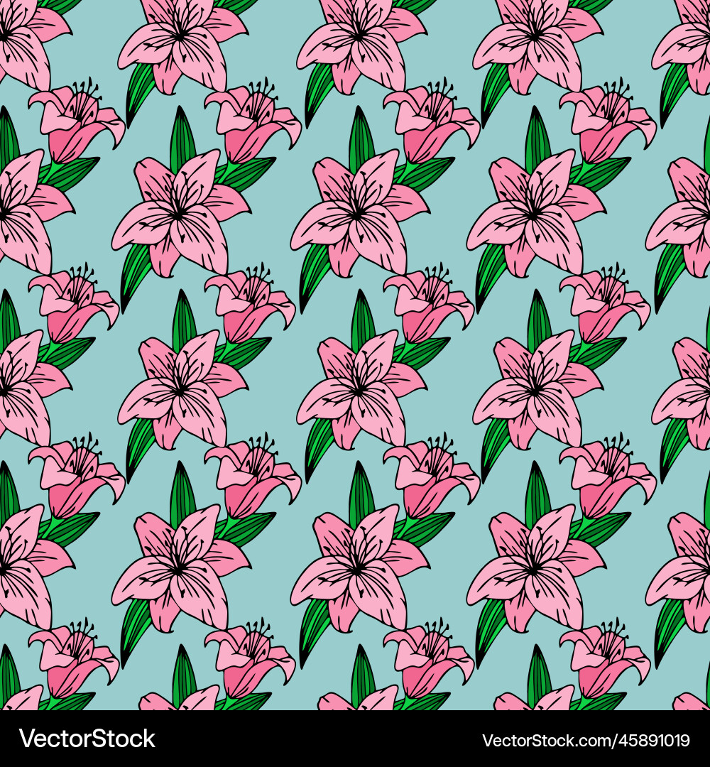 Seamless repeating pattern of large pink lily Seamless repeating pattern of large pink lily vector image