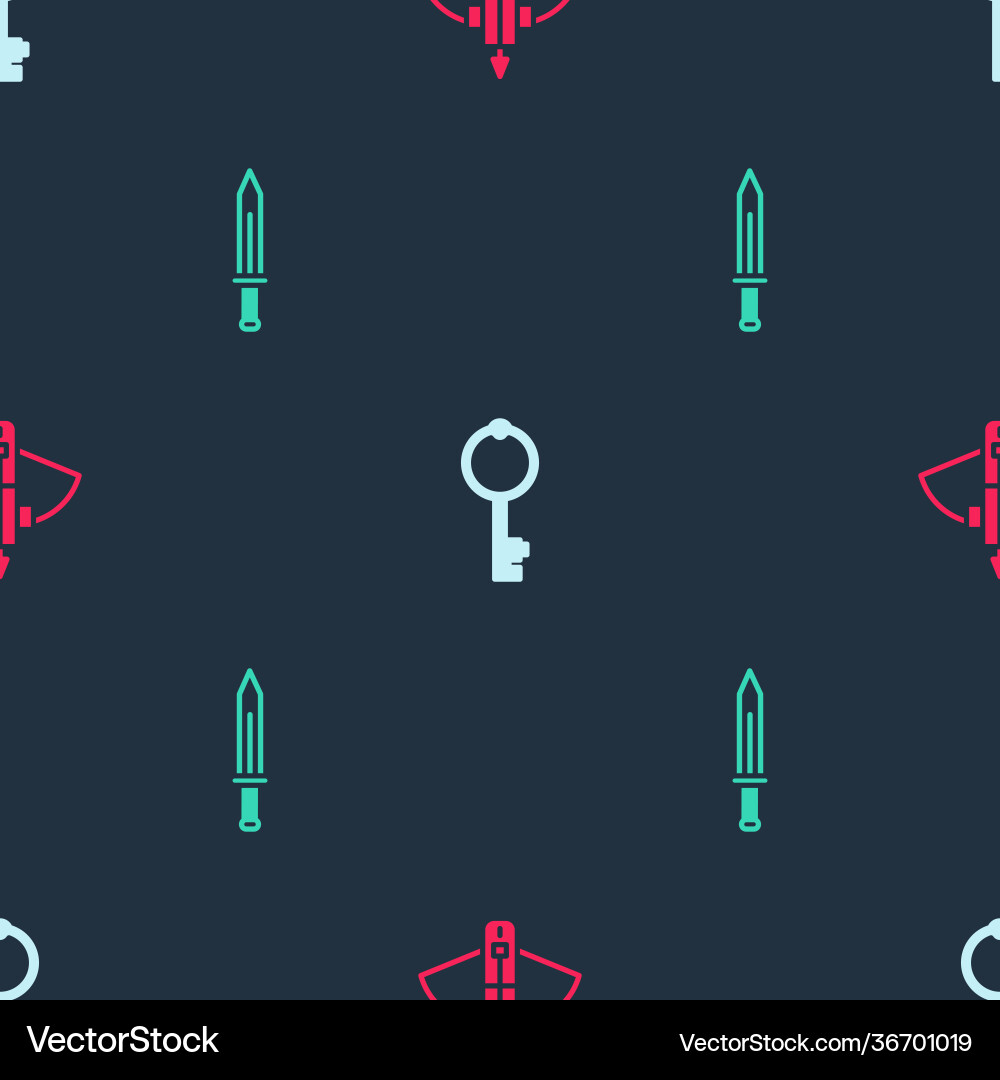 Set battle crossbow with arrow old key Vector Image