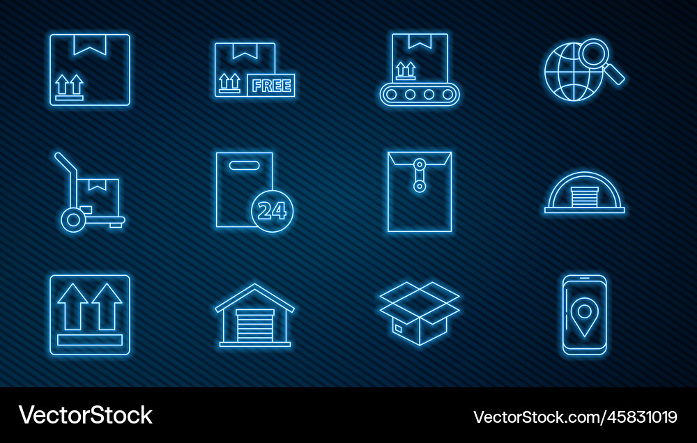 Set line mobile with app delivery tracking hangar Vector Image