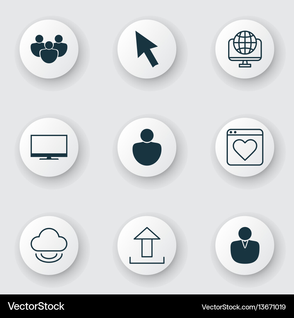 Set of 9 internet icons includes team followed Set of 9 internet icons includes team followed vector image