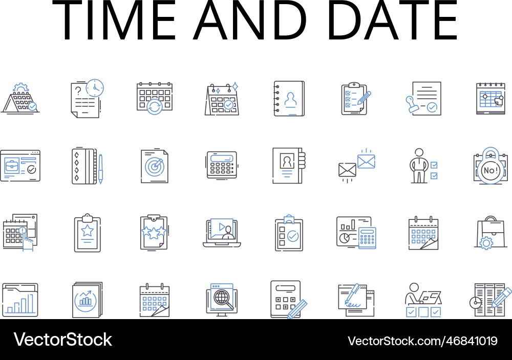Time and date line icons collection duration Time and date line icons collection duration vector image