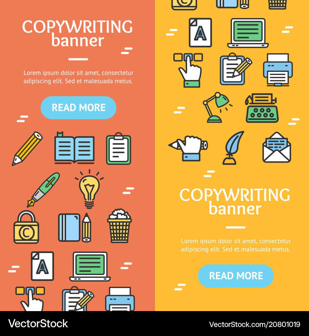 Writer and copywriting signs banner vertical set Writer and copywriting signs banner vertical set vector image