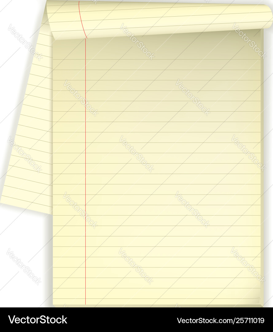 Yellow notepad with open lined page for copy space vector image