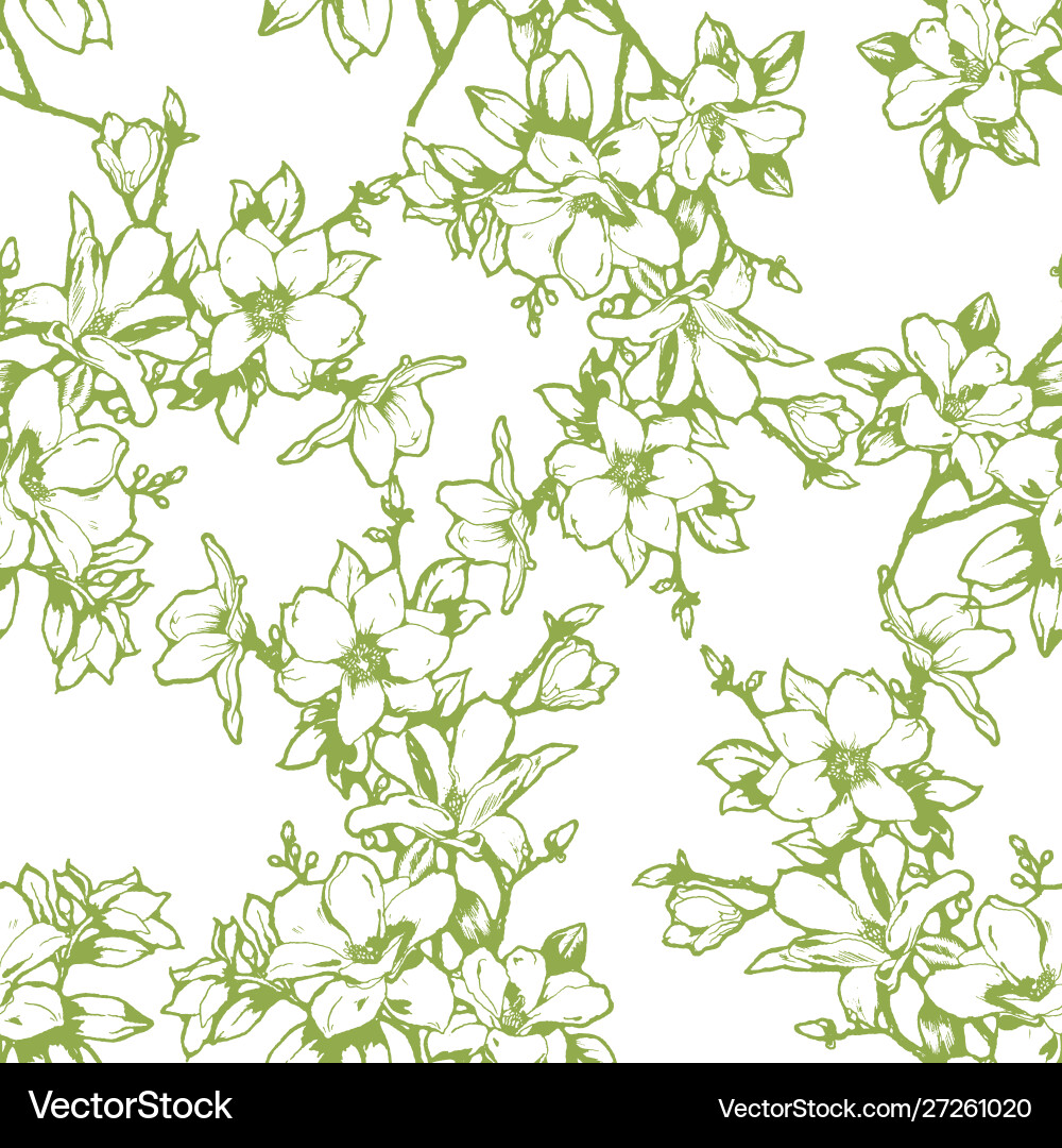Beautiful sketchy magnolia twigs seamless Beautiful sketchy magnolia twigs seamless Vector Image