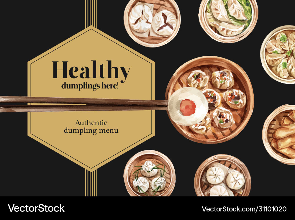 Dim sum frame design with dumpling steamed bun Vector Image