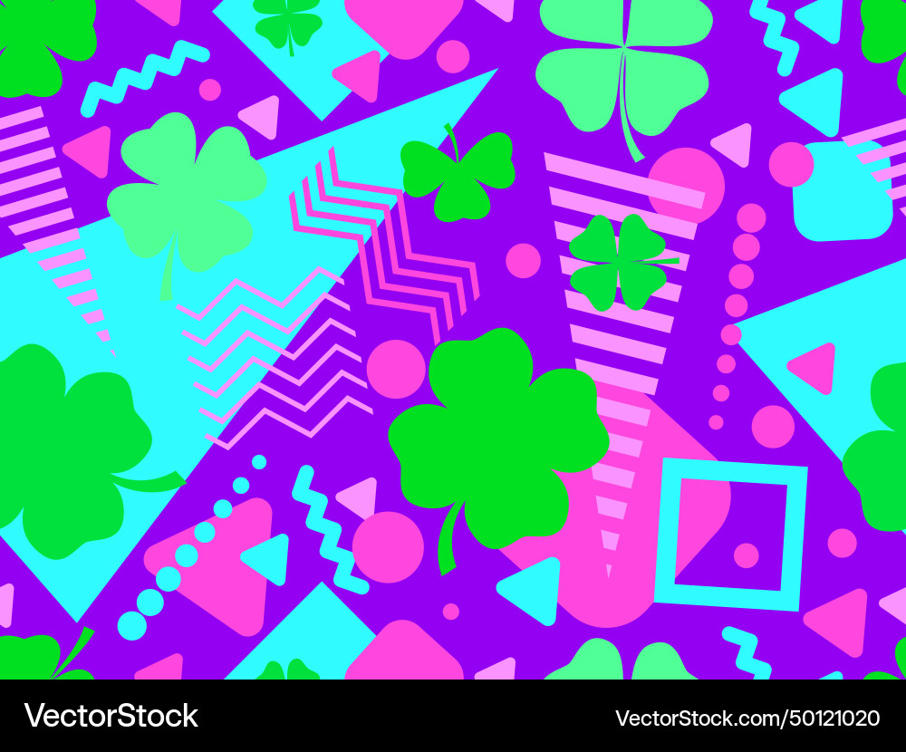 Geometric seamless pattern with clover in 80s Geometric seamless pattern with clover in 80s vector image