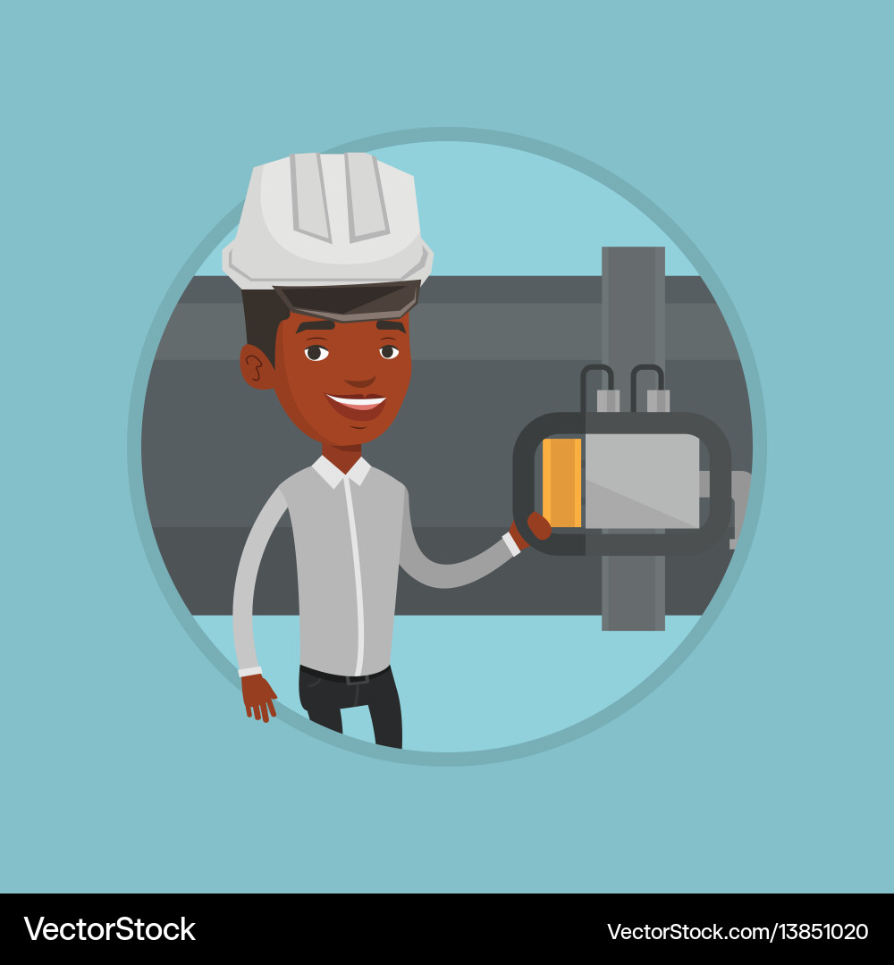 Operator checking detector on gas pipeline Operator checking detector on gas pipeline vector image