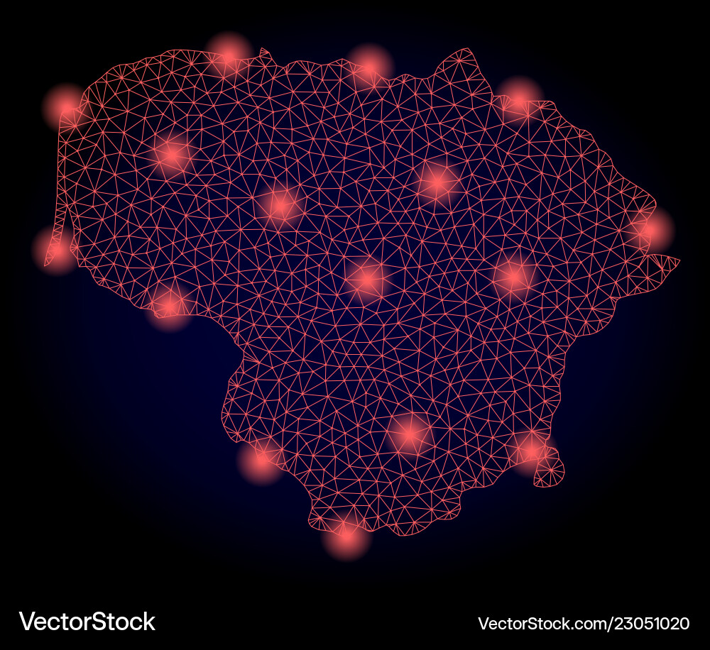 Polygonal network mesh map of lithuania with red vector image