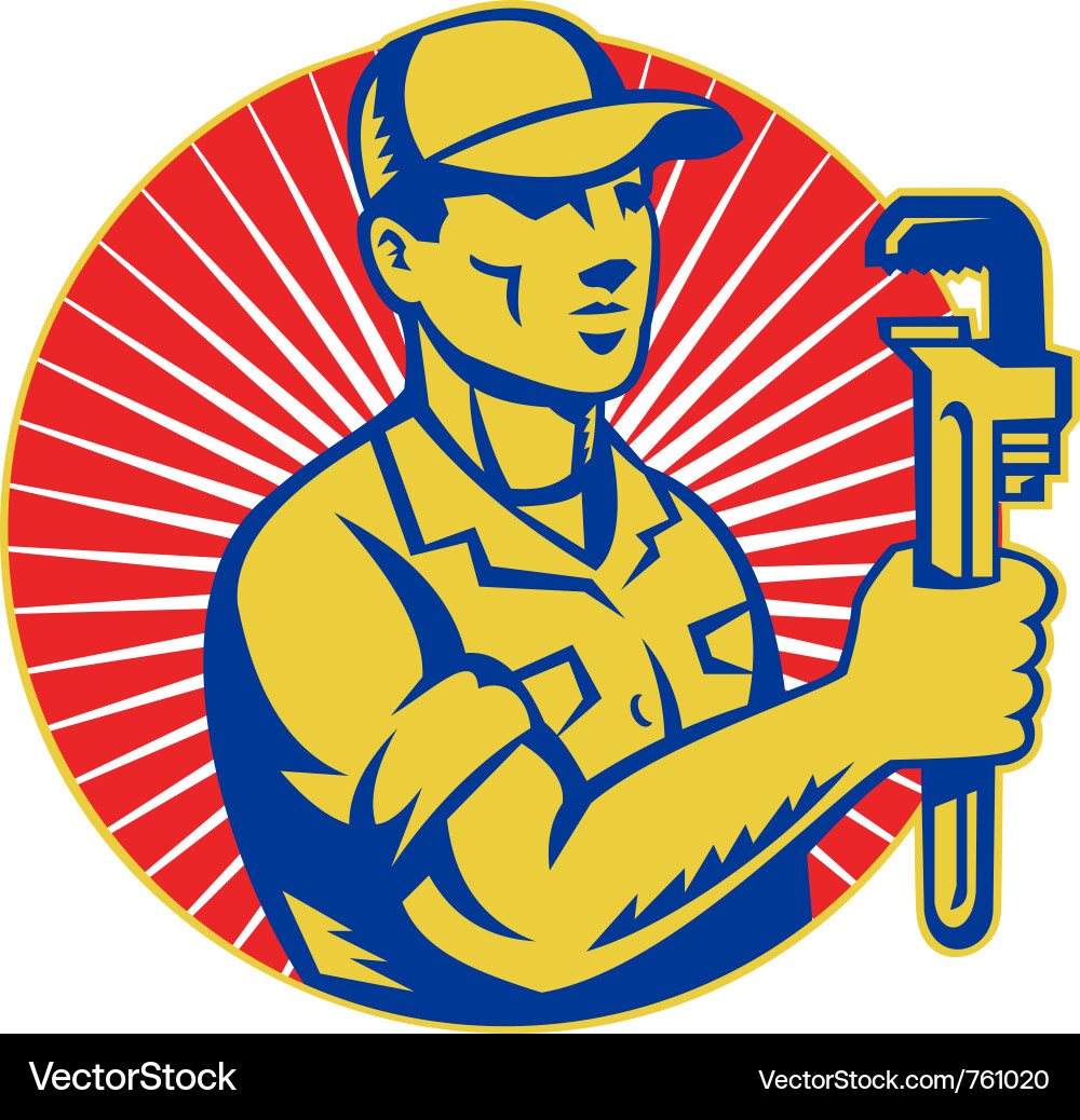Retro Plumber with Wrench vector image