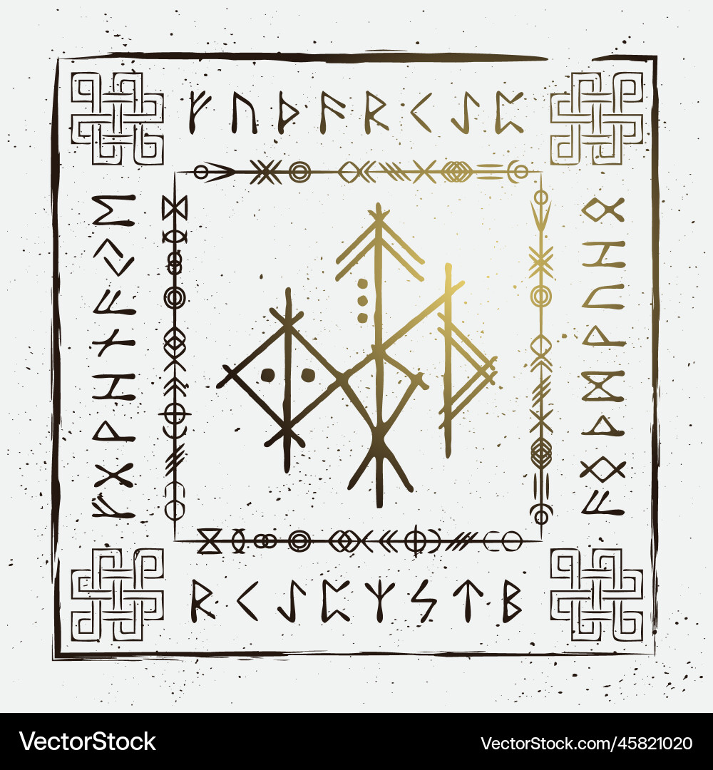 Scandinavian doodle bind rune frame Vector Image