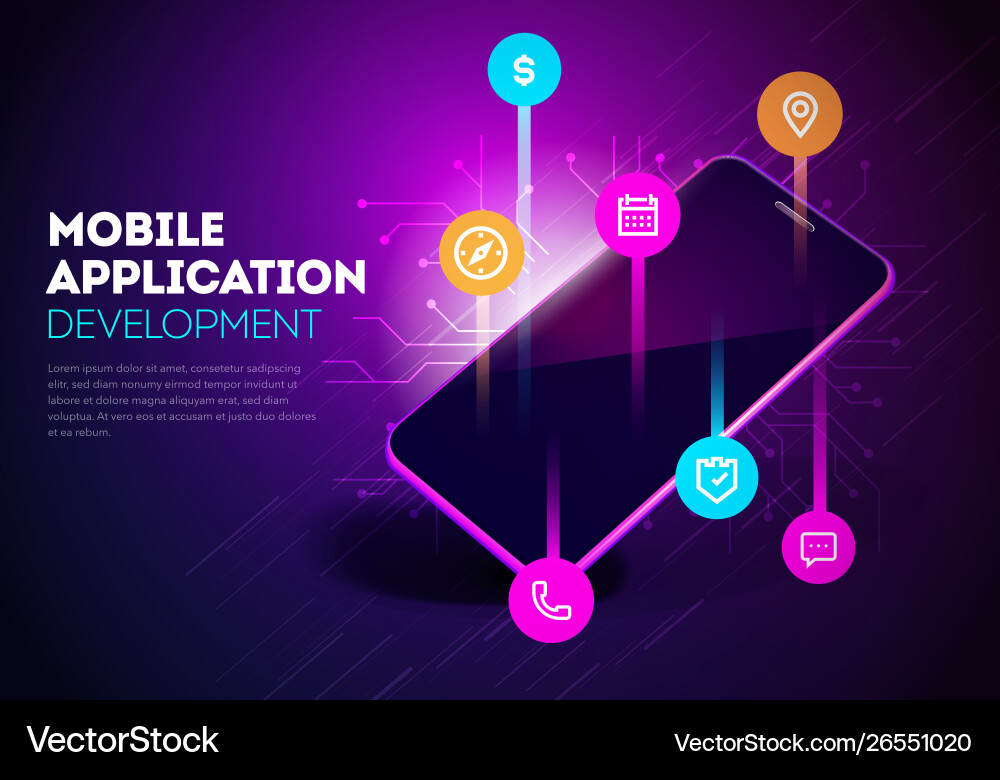 Smartphone with mobile app development Smartphone with mobile app development vector image