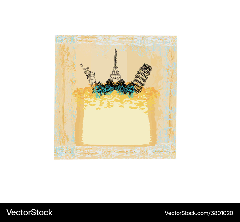Travel design element with different monuments Vector Image