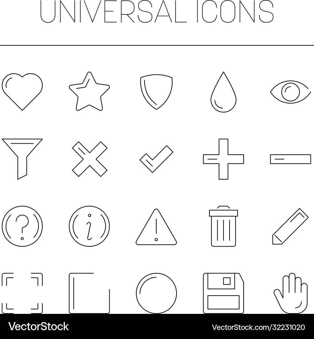 Universal symbols set - basic icons simple thin Universal symbols set - basic icons simple thin vector image