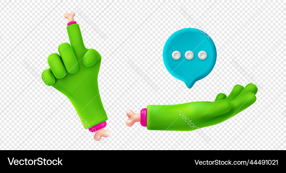 3d render zombie hands pointing and speech bubble 3d render zombie hands pointing and speech bubble vector image