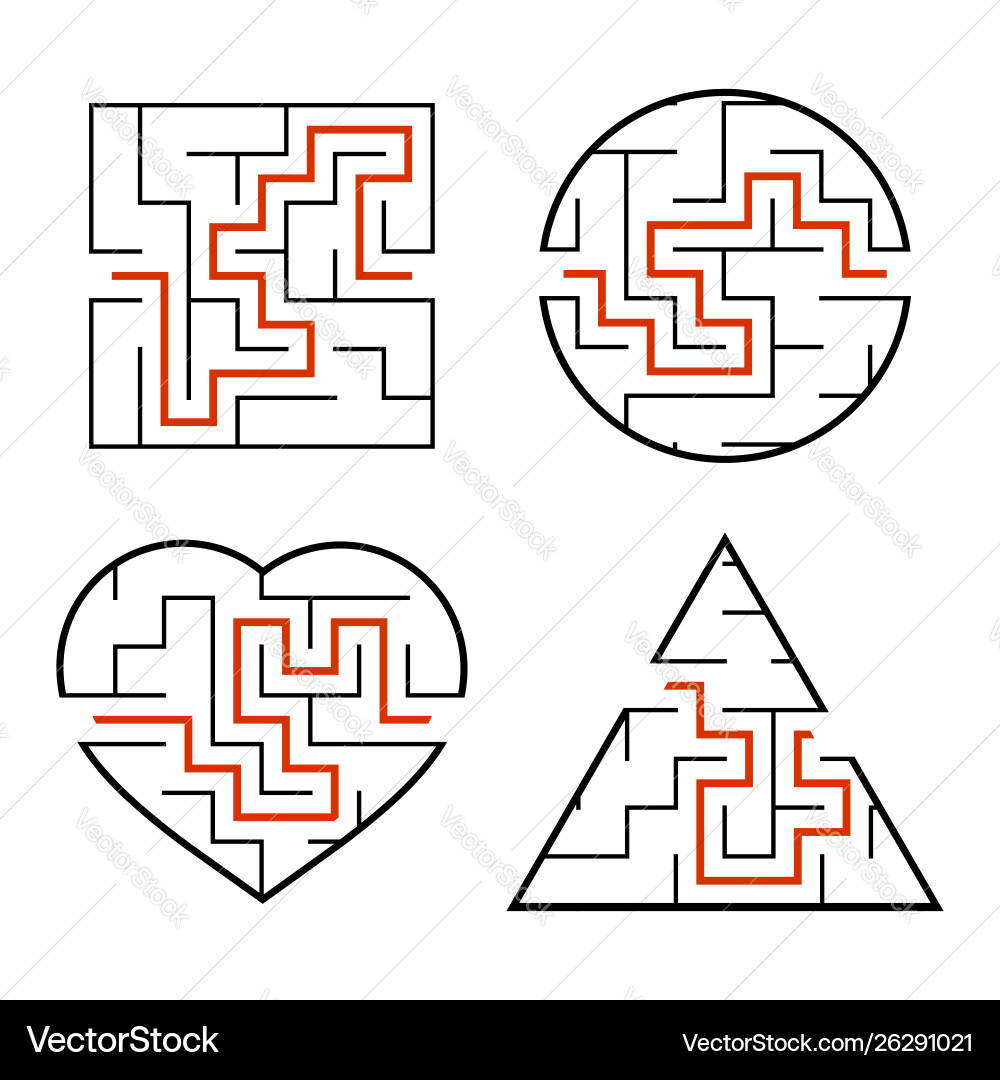 A set mazes circle square triangle heart game A set mazes circle square triangle heart game Vector Image