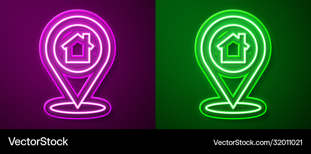 Glowing neon line map pointer with house icon Glowing neon line map pointer with house icon vector image